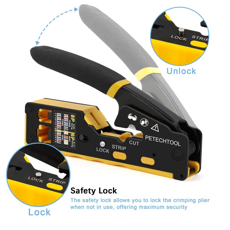 PETECHTOOL RJ45 Crimp Tool Cat5 Cat5e Cat6 Crimping Tool Ethernet
