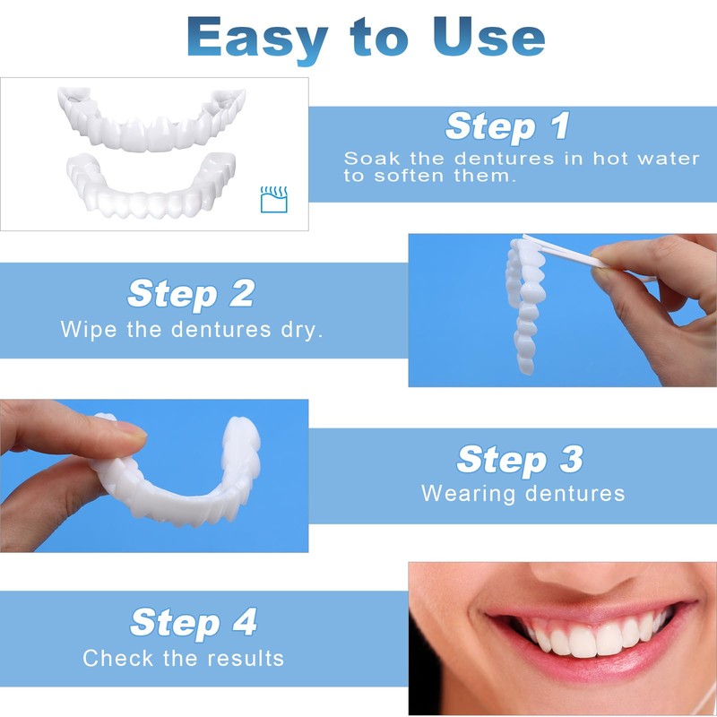 3 Pairs False Teeth, Fake Teeth Clip On Veneers, Upper