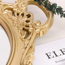 YANIZU Decorative Mirror Tray, Round with Handles, Organizer for Perfume, Makeup, Jewelry, Vintage Display and Serving Tray for Dresser, Counter and Coffee Table, 15.8" x 13", Gold