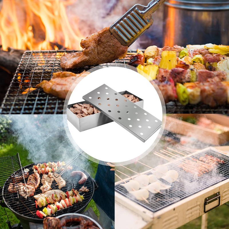 MEMOFYND Smoker Box, Stainless Steel, Rectangular, Silver, Barbecue Accessories