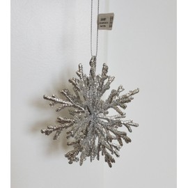 Crate & Barrel Glitter Snowflake Silver Christmas Ornament ` 3 in