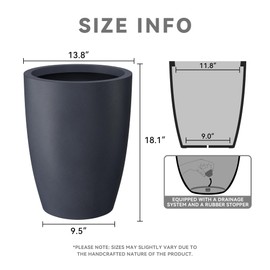 Kante 18.1" H Tall Round Concrete Planter for Outdoor Indoor, Modern Decorative Plant Pots with Drainage Hole & Rubber Plug for Home, Patio, Garden, Charcoal