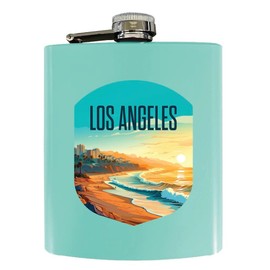 R and R Imports Los Angeles California Design E Souvenir 7 oz Steel Flask Matte Finish Seafoam 4-Pack