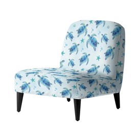 Starfish Turtle Print Armless Sofa Chair Cover, Wear-Resisting Sofa Couch Cover Furniture Protector for Living Room Hotel, Removable Soft Slipcovers for Chair Without Arms
