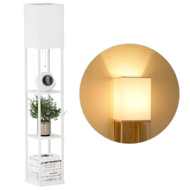 SUNMORY Shelf Floor Lamp with 3-Way Dimmable LED Bulb, Modern Square Standing Lamp with Shelves and White Shade, Corner Display Bookshelf Lamp for Living Room and Bedroom(White)
