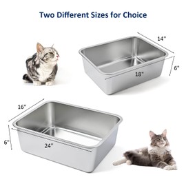 WePet Stainless Steel Cat Litter Box, High Sides Kitten Toilet, Top Open Pet Tray, Non-Stick, Odorless, Rust-Resistant, Easy-Clean Pan, Silver Box (24x16x6 Inch)