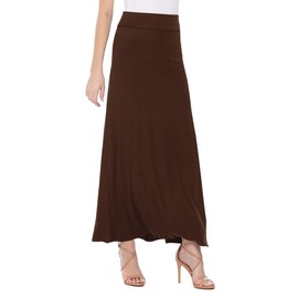 Solid Pattern Print Office Work Loose Fit Elastic A-line Maxi Skirt/Made in USA Brown L