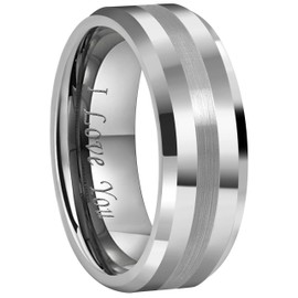 CROWNAL 6mm 8mm 10mm Tungsten Carbide Wedding Band Ring Engraved I Love You Men Women Brushed Strip Beveled Edge (10mm,17)