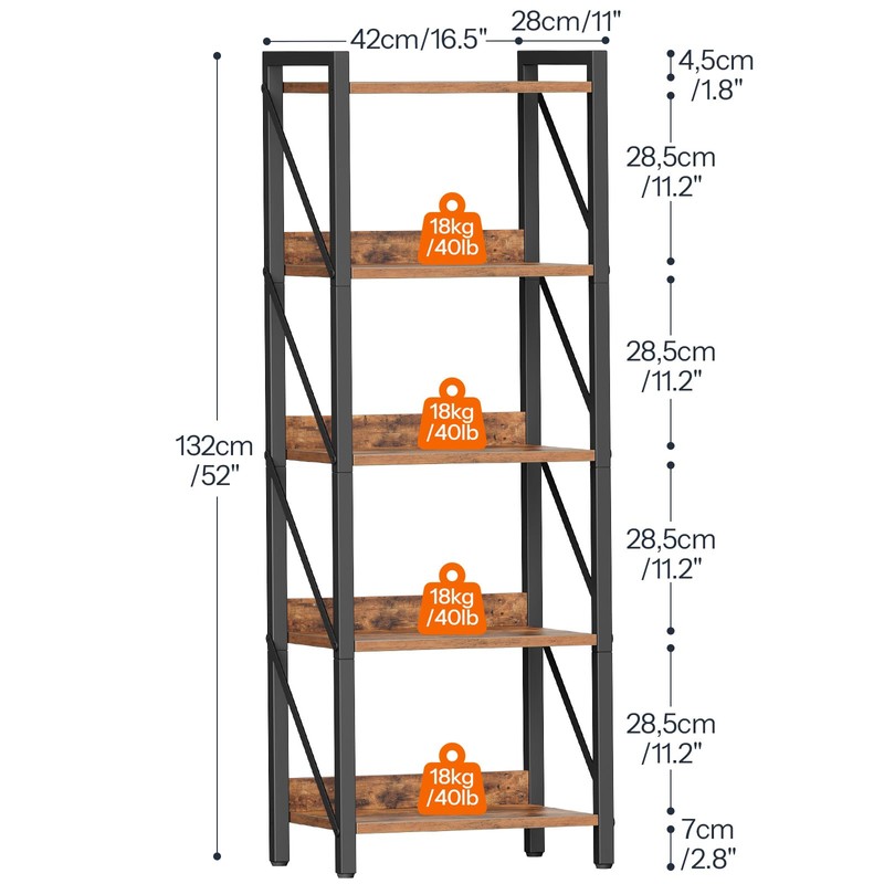 HOOBRO Bookshelf, 5-Tier Industrial Bookcase, Book Shelf Storage Organizer, Tall