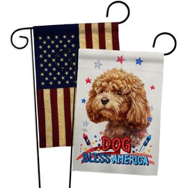 Breeze Decor Patriotic Poodle Garden Flag Pack Dog Puppy Spoiled Paw Canine Fur Pet Nature Farm Animal Creature Vintage Applique House Banner Small Yard Gift Double-Sided, Made in USA