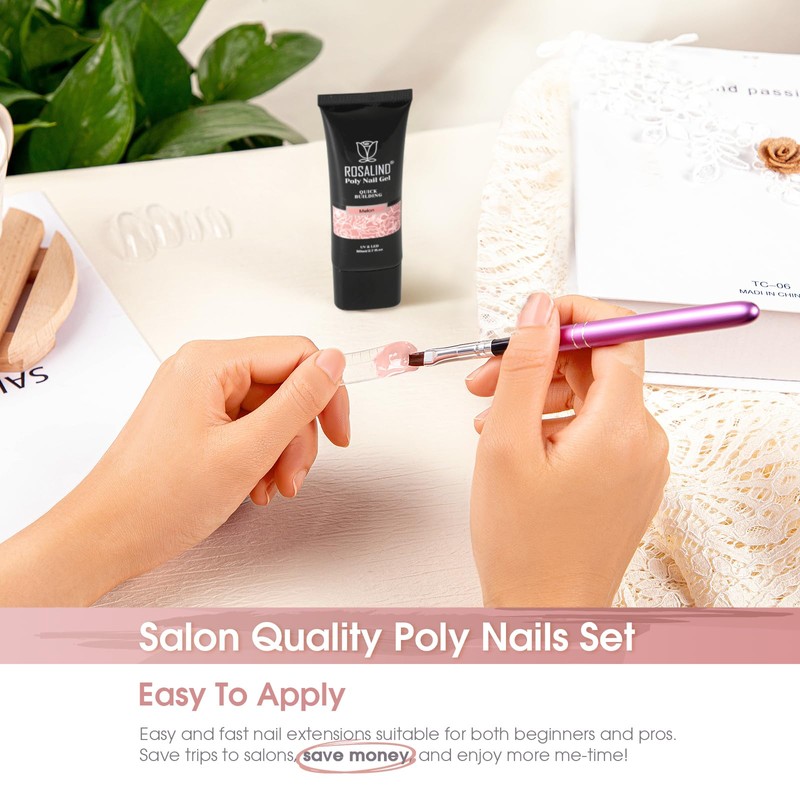 ROSALIND Pink Poly Nail Gel, 80ml/2.7oz Pink Color Poly Extension