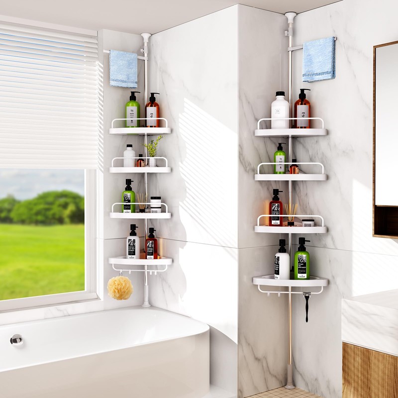 HAMITOR Corner Shower Caddy Tension Pole: Adjustable Stainless Steel Shower