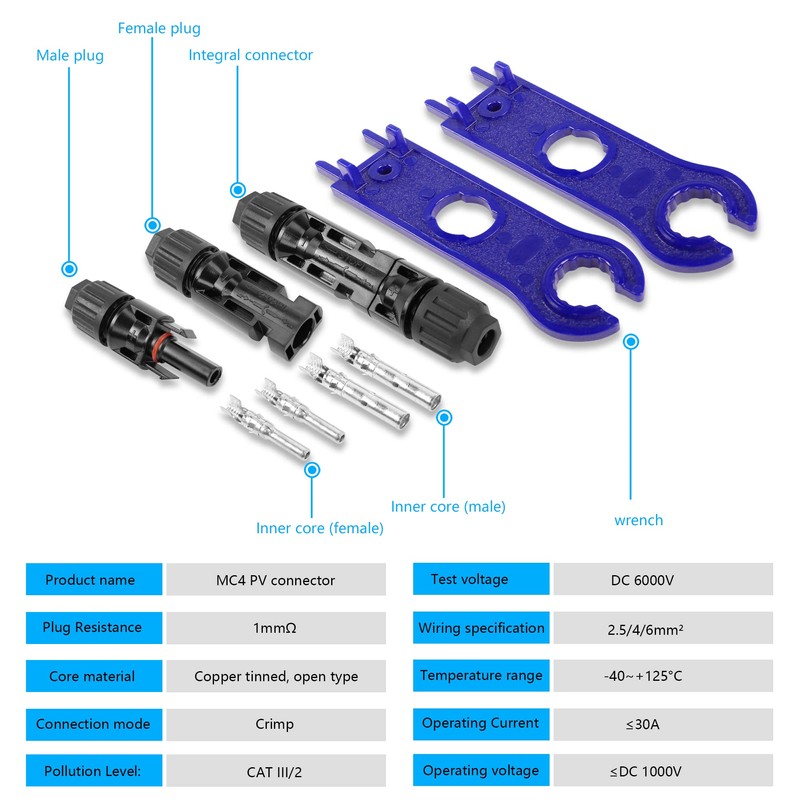 YAODHAOD Solar Plugs, 5 Pairs 1000V 30A Male/Female Solar Adapter