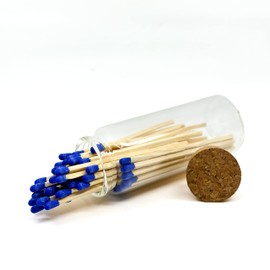 Matches in a Jar | 60+ Matchsticks | Decorative Matchsticks with Strike Pad | Candle Match Holder Long for Fireplace | Match Bottle Cork Closing by Chandler Studio (Blue, 4" Matches)