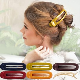RC Roche Pack of 6 Duck Beak French Hair Clip for Women Hair Clip Oval Hairpin Fashion Egg-shaped Firm Hold Stylish with Pin Holder, Medium Classic Multi Colours
