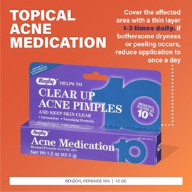 Rugby Acne Medication Benzoyl Peroxide Gel USP, 10% - Clear Up Acne Pimples - Greaseless, Vanishing Formula - 1.5 Oz (42.5g) - 2 Pack