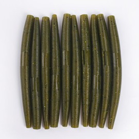 10pcs Premium Plastic Worms for Bass Fishing for Freshwater & Saltwater, 3.93 inch All-Purpose Finesse Bait, Green Pumpkin Magic