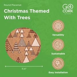 Go4Cork Cork Round Placemat Christmas Themed with Trees, Pack of 4 (29 cm Diameter) | Heat Resistant, Reusable, Easy to Clean