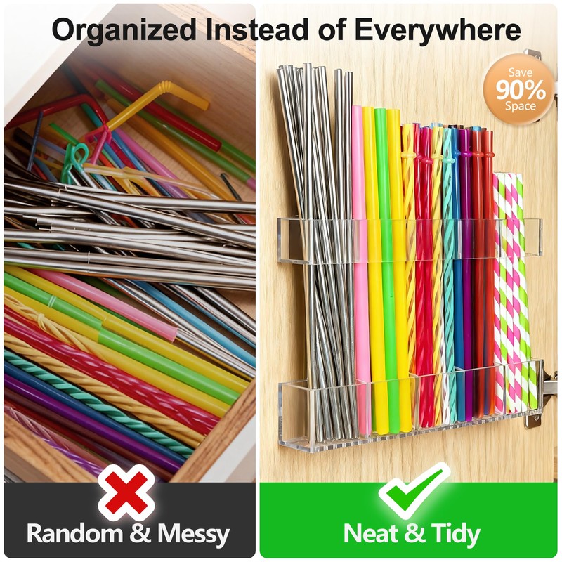Rycid 9.6” Large Acrylic Straw Holder for Cabinet Door, Reusable