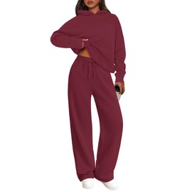 PRETTYGARDEN Women's 2 Piece Outfits Fall Sweatsuits Oversized Hoodies Wide Leg Sweatpants Tracksuits Lounge Matching Sets (Burgundy,XL)