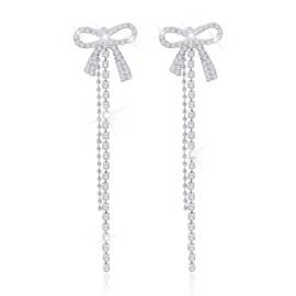 Sparkling Zircon Bow Tassel Earrings - Ribbon Bowknot Christmas Earrings for Gifts & Stockings