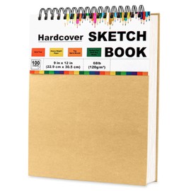 9" x 12" Sketch Book, 100 Sheets Hardcover Sketchbook (68lb/120gsm) Acid Free Bound Sketch Pad, Art Drawing Paper for Kids Adults for Painting, Sketching, Graphite, Charcoal, Colored Pencils
