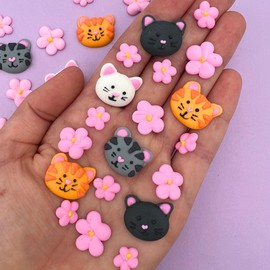 Icing Kittens & Blossoms | 26 Pieces | Sugar Decorations | Icing Cats | Mini Sugar Cats | Edible Sugar Kitties | Icing Flowers | Cat Sprinkles | Sprinkle Mix | Pink Flowers | Royal Icing Cats | Simply Sucré (26 Kittens & Blossoms)
