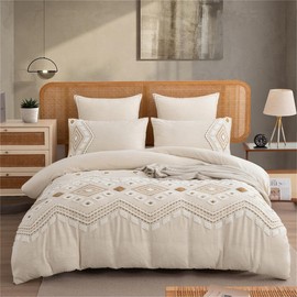 MASINISS 3 Pieces Boho Tufted Duvet Cover Sets,Luxurious Bedding,Linen Cotton Blend (Fashion Fabrics) in Rich Texture Soft Linen Feel (Boho Gem, Queen 90x90'' and 2 Pillowcases 20x26'')