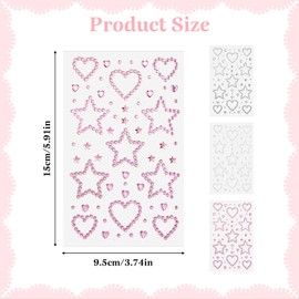 3 Sheets Face Gems Stickers, Self-Adhesive Gemstone Hearts, Stars, Pentagrams, Rhinestone Pearl Stickers, Face Sticker for Faces Eye Makeup Nail Body Crafts