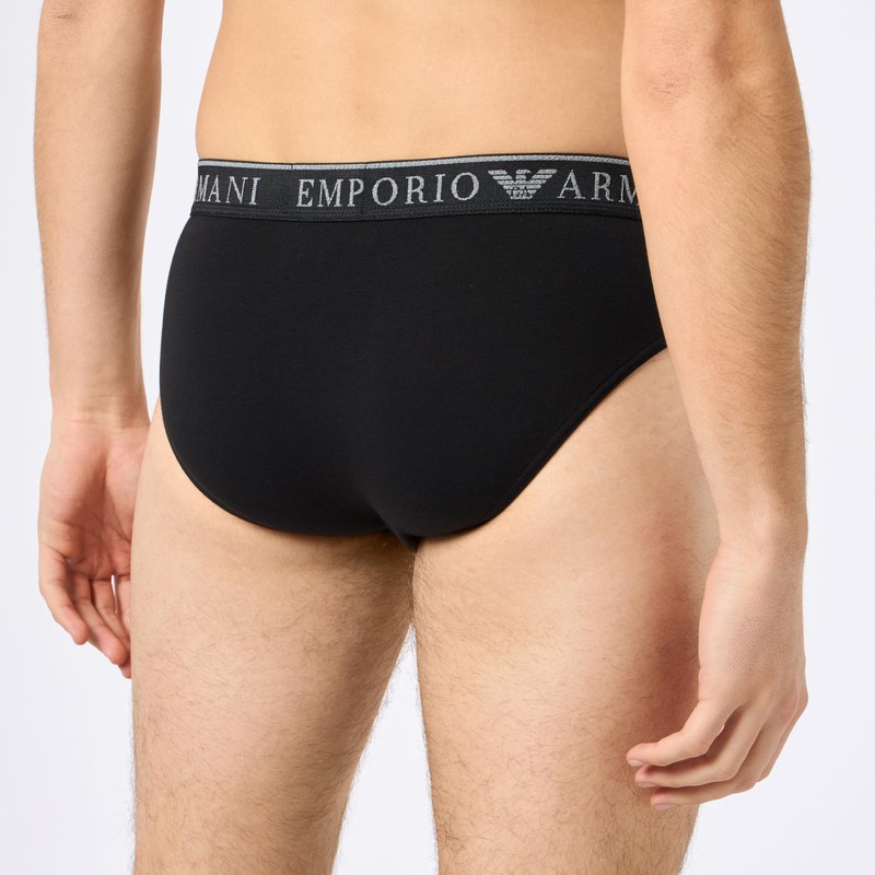 EMPORIO ARMANI Men's Briefs (Pack of 2), Medium Melange Grey/Black,