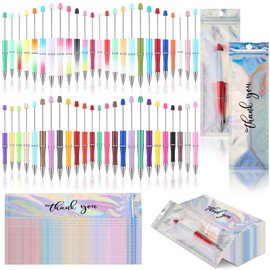 Jetec 150 Pcs DIY Beadable Pens Kit 50 Plastic Shaft Black Ink Beaded Pens with 50 Refills 50 Pen Bags for Making Gift Student School Office Supplies (Vivid Colors,Stylish Style)