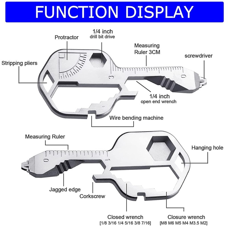 BRIGHTBOX 24-in-1 Multi-tool Key Shaped Pocket Tool, Stainless Steel, Bottle