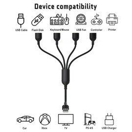 Elebase USB Splitter 1 in 4 Out 3.3FT,USBA Charger Sp-Litter,Multi Port USB Y Cable,USBA Extension Splitter Cord,Multiport Data Charging Split Adapter for PC,TV,MacBook,Laptop,2/3 Out