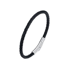 Viwind Genuine Leather Bracelet Men Women Bracelet 4 mm Wide Braided Leather Band 17.5/20.5 cm Stainless Steel Engraving for DIY Pendant Jewellery with Gift Box, Leather