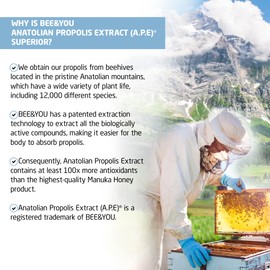 BEE and You, Propolis Liquid Extract Drops, Ultra Pure, Immune Support Supplement, Sore Throat, Allergy Relief, Respiratory, Antioxidants, Keto, Paleo, Gluten-Free, 1 Fl Oz