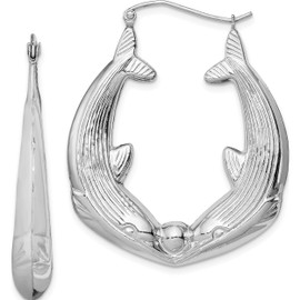 Sterling Silver Rhodium-Plated Dolphin Hoop Earrings (40 X 33) Made In Indonesia qe4707