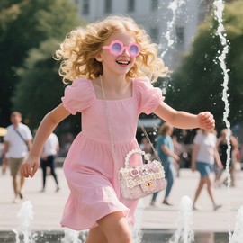 LJCTULY Little Girls Purse - Kids Crossbody Bag with Pearl - Flowers Mini Princess Handbags - Toddler Shoulder Bag for Shopping, Party, Vacation - Gift Purse for Girls (Pink)