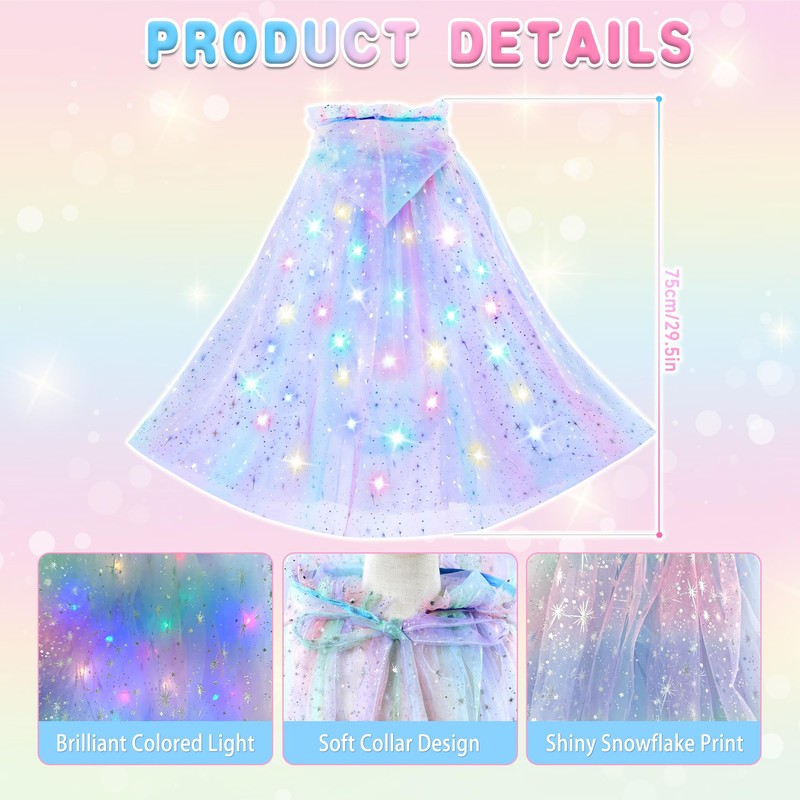 Goenb Light up Princess Cape Clothes for Girls Aged 3-10,