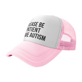 Miowjals Please Be Patient I Have Autism Funny Trucker Hats Baseball Cap Sports Fishing Hats for Men Women Pink