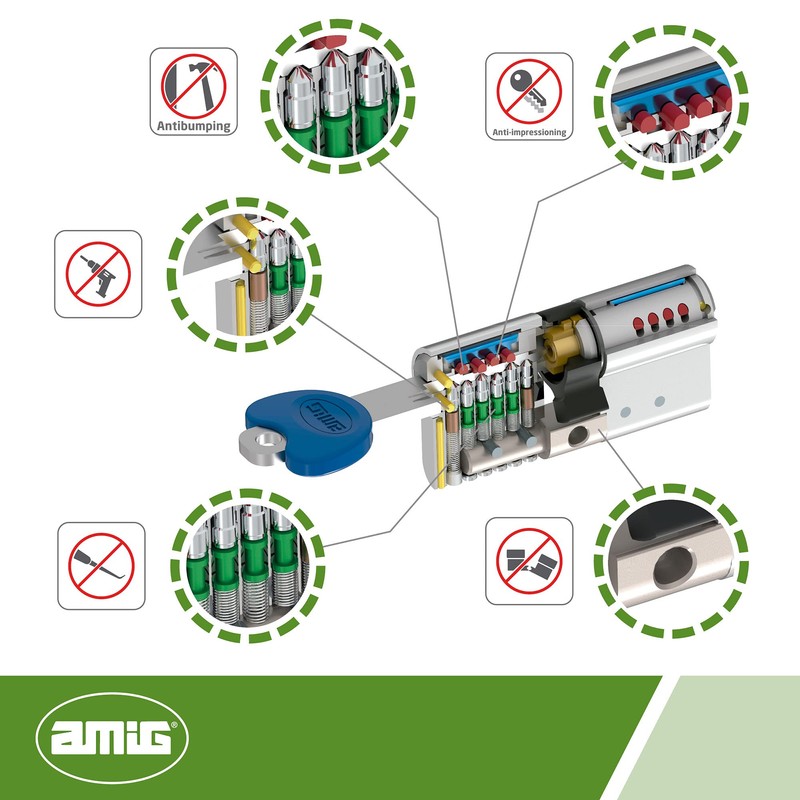 amig Modelo 20000 Safety Cylinder, Matt Chrome, 90cm (40-50 CADA
