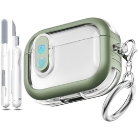 MHYALUDO for Airpods Pro 2nd Generation case with Secure Lock, Compatible with Airpods Pro Case 2nd/1st Gen, Clear TPU Transparent Military Grade Shockproof Cover. Army Green