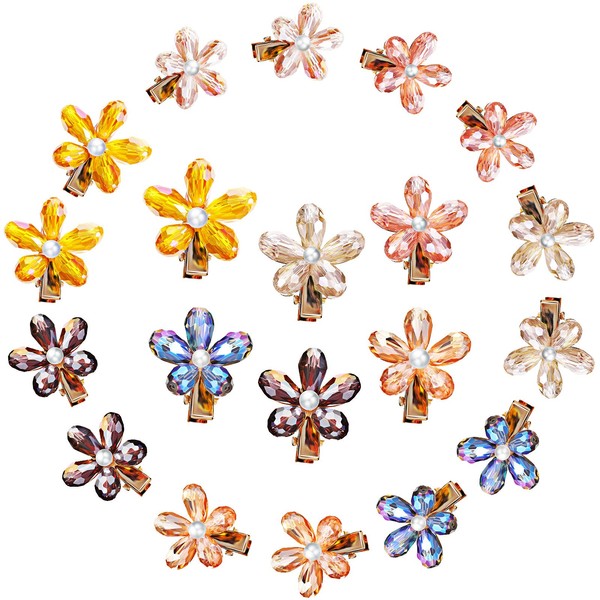 21 Pieces Flower Crystal Hair Clips Mini Flower Crystal Claw Clip Small Flower Crystal Barrettes Mini Crystal Alligator Hairpins for Women's and Girls Hair Accessories