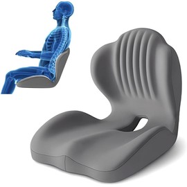Cojín de Espalda y de Silla Combinado, Cojín y Asiento de Soporte Lumbar Ergonómico, Espuma Viscoelástica, Aliviar Dolor de Espalda Tailbone Ciática para Uso en la Oficina, Hogar y Coche.