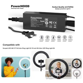 PowerHOOD DC24V AC Power Adapter Compatible with Sunpak LED 448 19" Bi-Color Ring Light Kit 19 inch Bi-Color LED Ring Light Kit 24volt Switching Power Supply Cord 24.0 Volts Charger