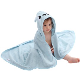 HAHASHOW Boys Girls Bamboo Viscose Hooded Bath Towel, Hand Towel with Cute Animal Design, Large and Absorbent Toddler Towels for Newborns, Blue Dog Infant 75 x 75 cm