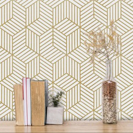 MelunMer Geometric Peel and Stick Wallpaper Gold 118In L 17.7In W Self Adhesive Removable Wallpaper for Bedroom/Bathroom Waterproof Modern Contact Paper for Cabinets Gold Contact Paper Shelf Liner