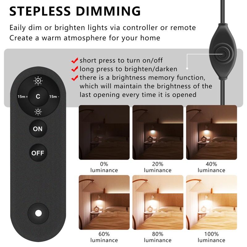 RYE infrared wireless remote control, dimming controller, adjustable brightness/timed off,