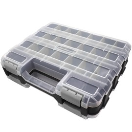 Double Side Tool Box Organizer, Hardware Storage Box, Portable Small Parts Organizer with Removable Plastic Dividers for Screws, Nuts, Nails, Bolts, Gray