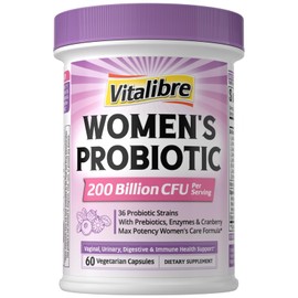 Vitalibre Probióticos para mujeres 200 mil millones de UFC, 36 cepas únicas, con prebióticos de arándano y enzimas digestivas, probióticos vaginales  
