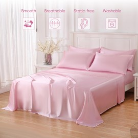 Sleeplite 4 Piece Luxury Satin Bed Sheets Set with Pillowcases - Ultra Soft & Silky, Hypoallergenic & Wrinkle-Free, Hotel Quality Comfort Bedding, Size Full, Blush Pink